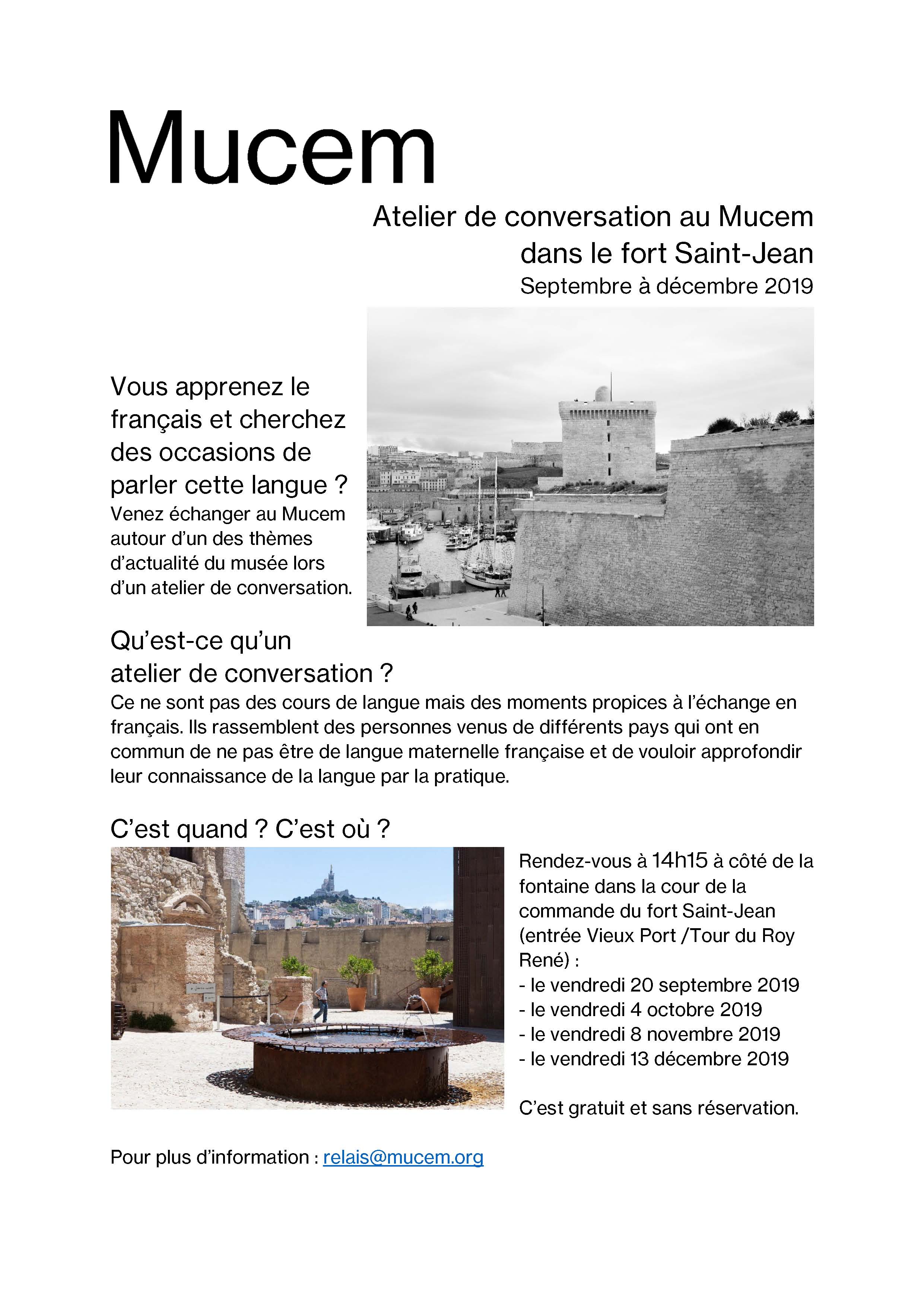 MUCEM : Ateliers de conversation au Mucem dans le fort Saint-Jean